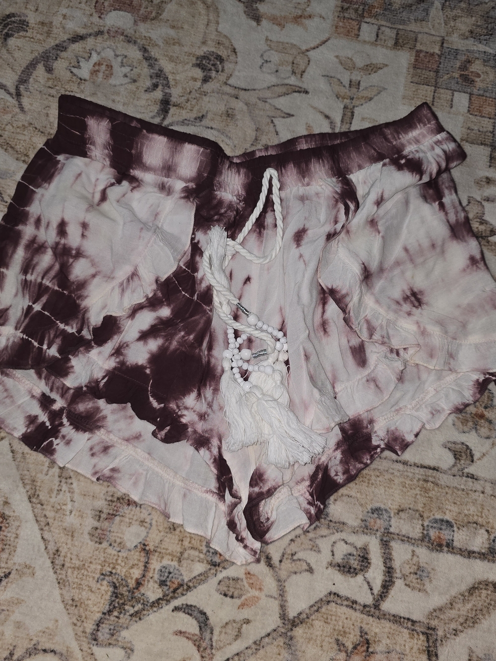 Surf Gypsy Pink and Burgundy Tie-Dye Ruffle Sleep Shorts
